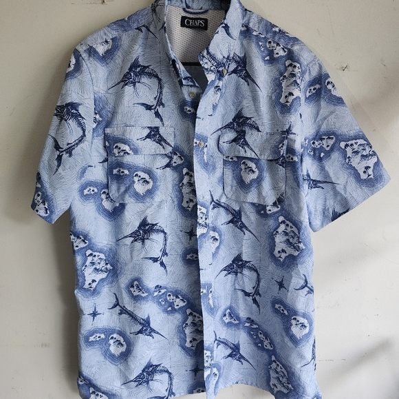 Chaps Size Large Light Blue Marlin Print Men's Shirt - Picture 1 of 1